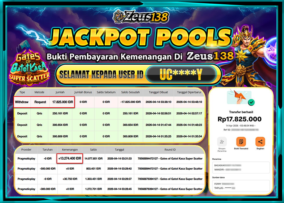 ZEUS138 GATES OF GATOT KACA SUPER SCATTER Rp.17,825,000 LUNAS